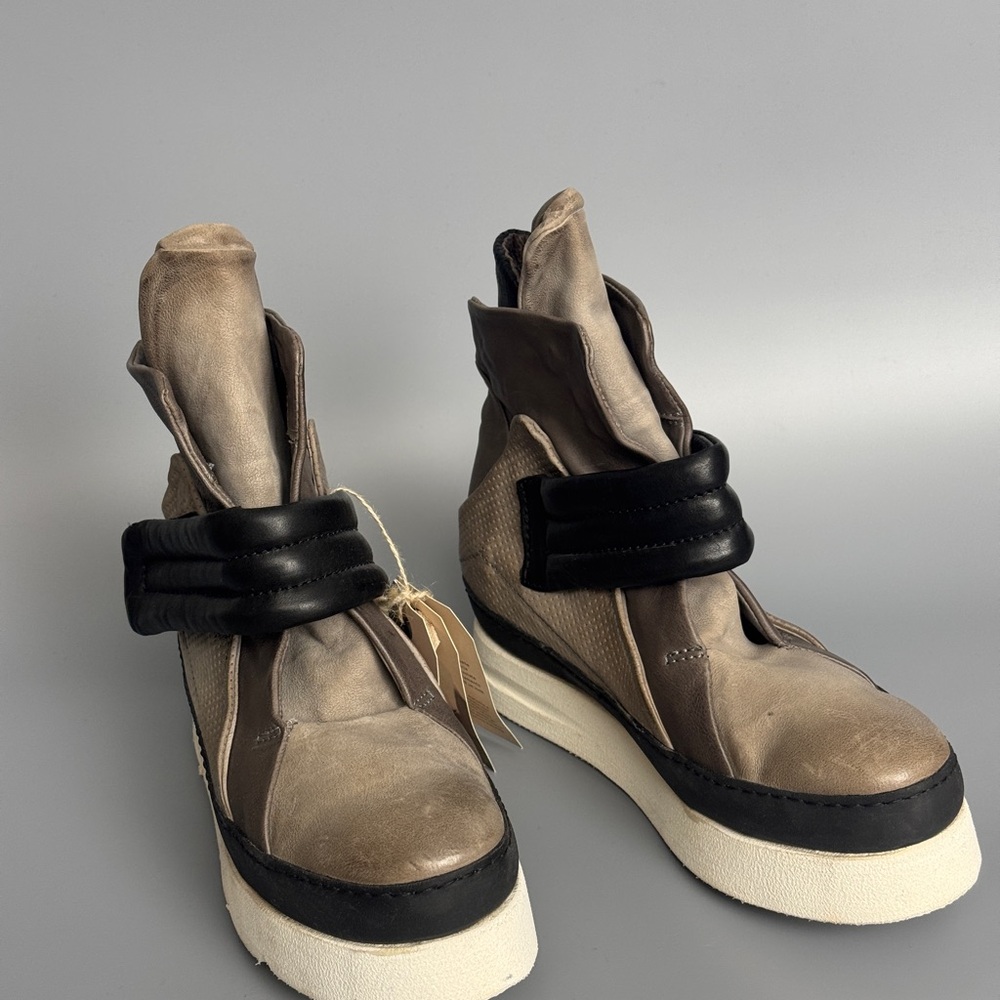 A.S.98 Leather Women's Brown and Black High-Top Futuristic Chunky Sneakers - Picture 4 of 6